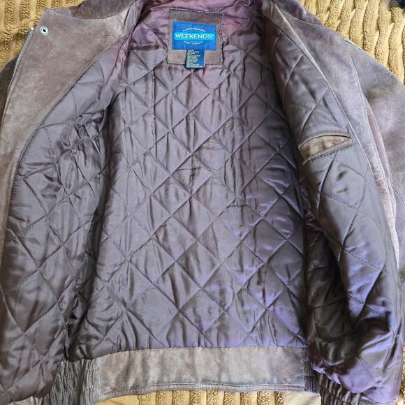 Weekends Mens Vintage 90s Brown Leather Suede Bomber Aviator Flight Jacket XL - Picture 9 of 12